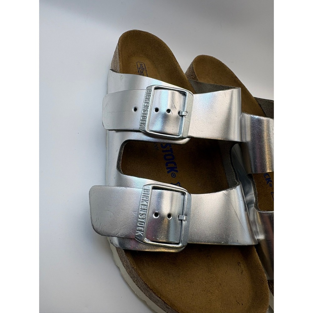 Birkenstock Arizona Metallic Silver Soft Footbed Sandals EU 39 L8 M6 Regular - Picture 9 of 9